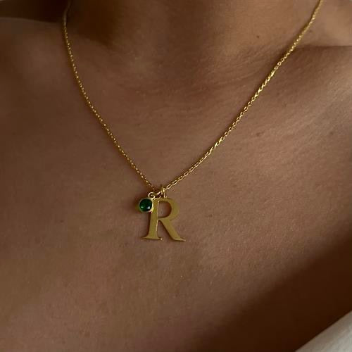 ﻿Kardelen GEBURTSSTEIN INITIAL HALSKETTE - 925 SILBER Online Outlet