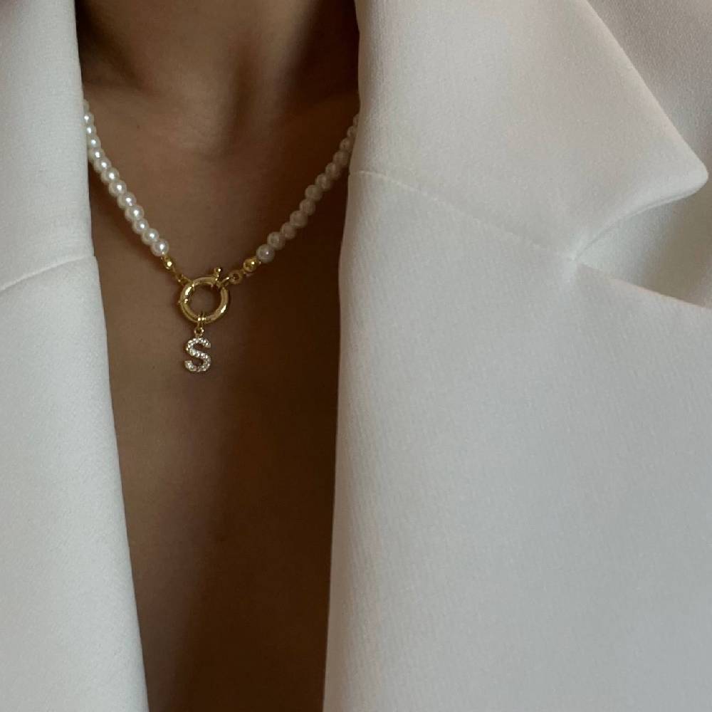 Kardelen Pearl Chain zirkonia Buchstaben Halskette - 925 SILBER Tiefpreis
