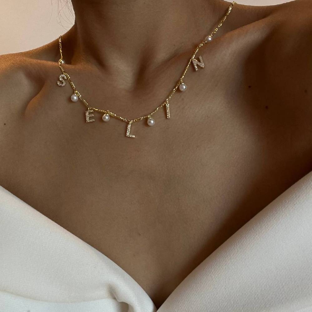Kardelen CHOCKER NAMENSKETTE MIT PERLE - 925 SILBER Super Sparpreis