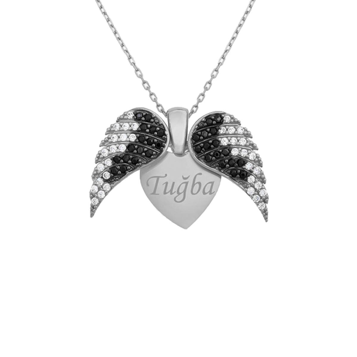 Kardelen Herz & Flügel Gravurkette - 925 SILBER 50% Rabatt für begrenzte Zeit