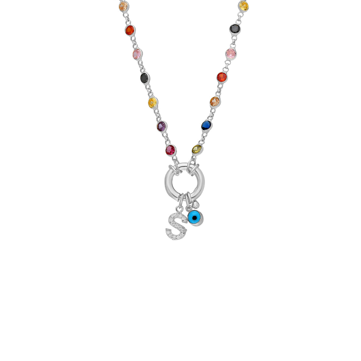 Kardelen Rainbow Buchstaben Halskette mit Nazar - 925 SILBER Online Shopping
