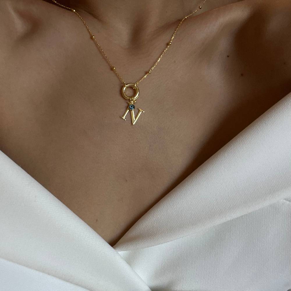 Kardelen Buchstaben Chain mit Nazar - 925 SILBER Kauf eins, bekomm eins gratis