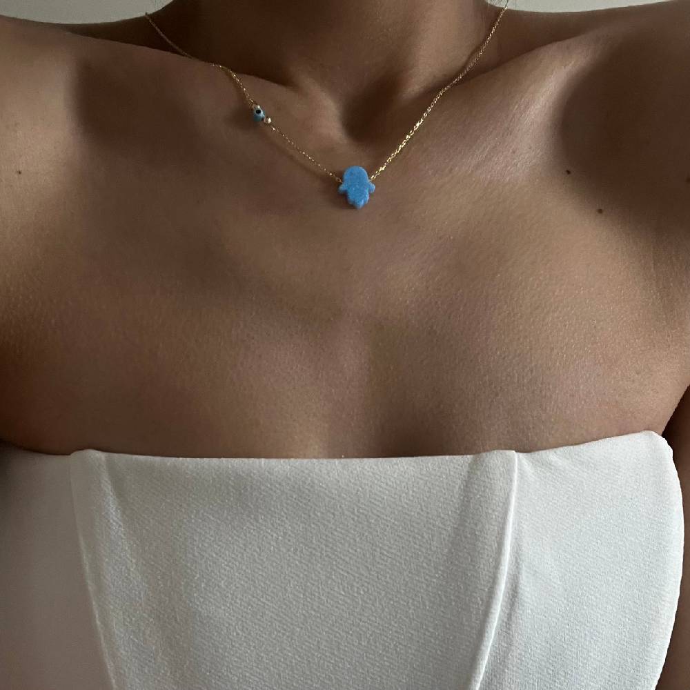 Kardelen Fatimas Hand Opal Kette mit Nazar - 925 SILBER VIP-Rabatte