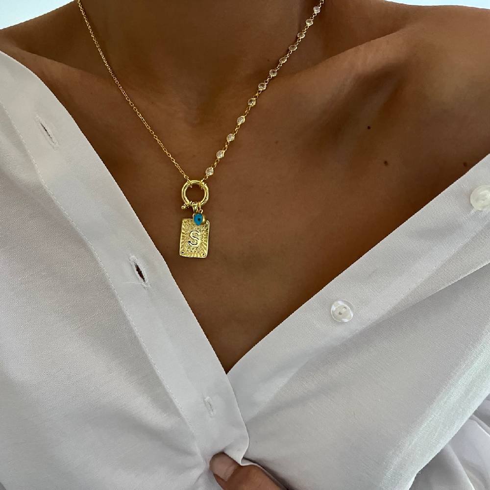 Kardelen Chain Design Iced Buchstabe mit Nazar - 925 SILBER JETZT KAUFEN