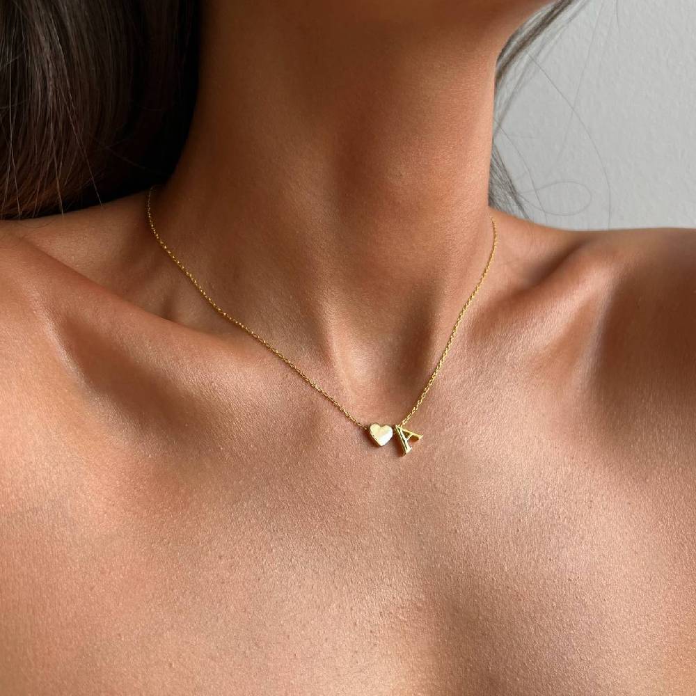Kardelen Heart & letter Necklace - 925 SILBER Bis zu 50% Rabatt