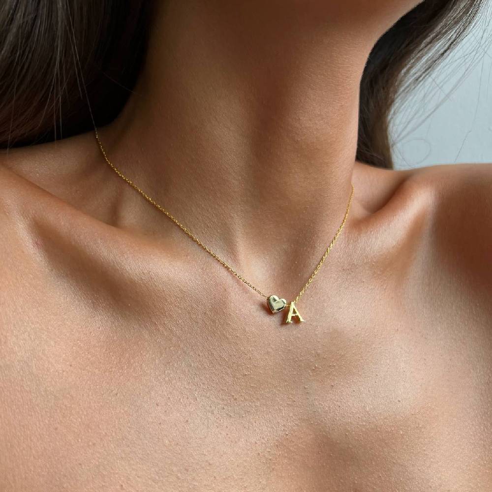 Kardelen Heart & letter Necklace - 925 SILBER Bis zu 50% Rabatt