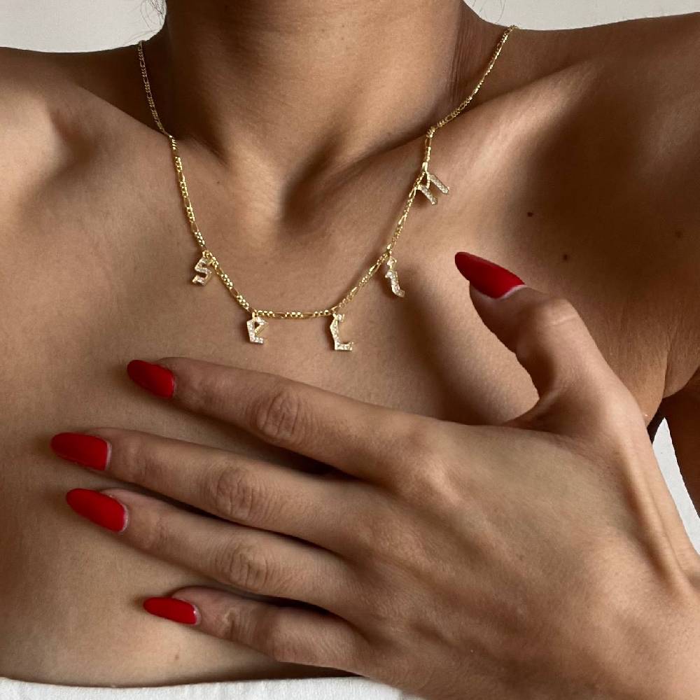 Kardelen Chocker Namenskette mit Zirkonia Gothic - 925 SILBER Vierteljährliche Förderung