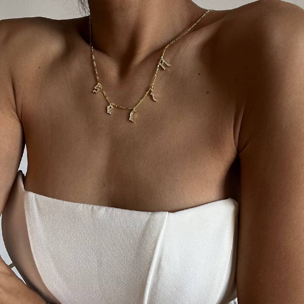Kardelen Chocker Namenskette mit Zirkonia Gothic - 925 SILBER Vierteljährliche Förderung