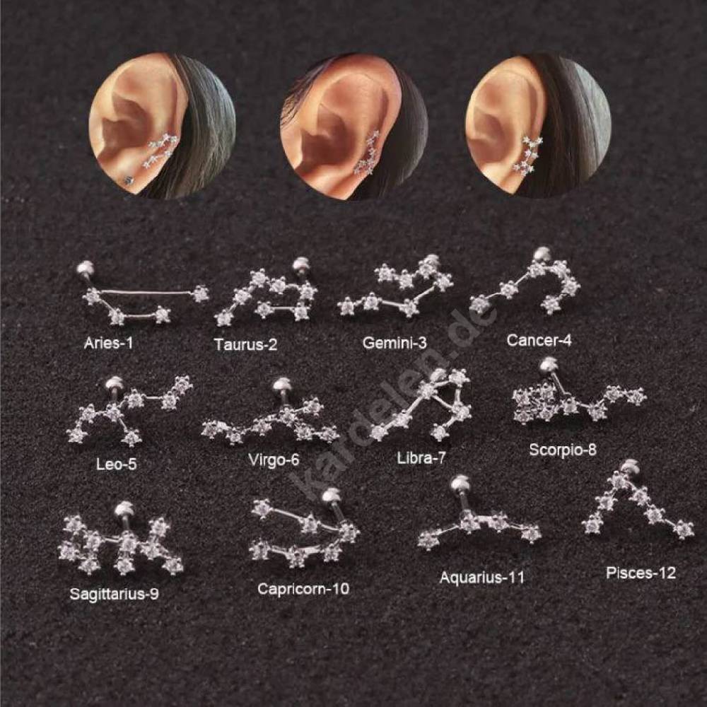 Kardelen STERNZEICHEN ZIRKONIA PIERCING - 925 SILBER Super Sparpreis
