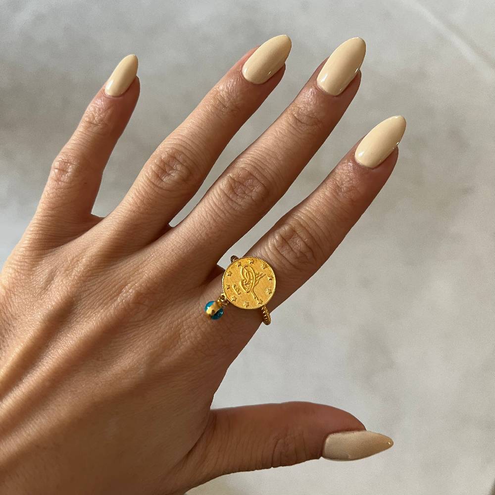 Kardelen Ceyrek Ring mit Nazar - 925 SILBER Räumungsverkauf