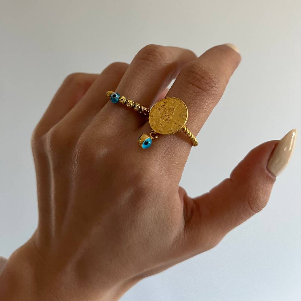 Kardelen Ceyrek Ring mit Nazar - 925 SILBER Räumungsverkauf