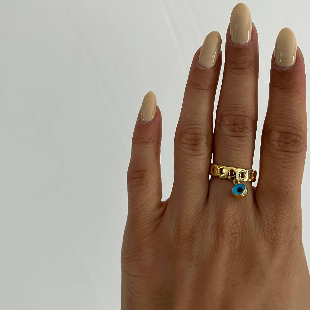 Kardelen Nazar Cuban Link Ring - 925 SILBER Begrenzte Freigabe