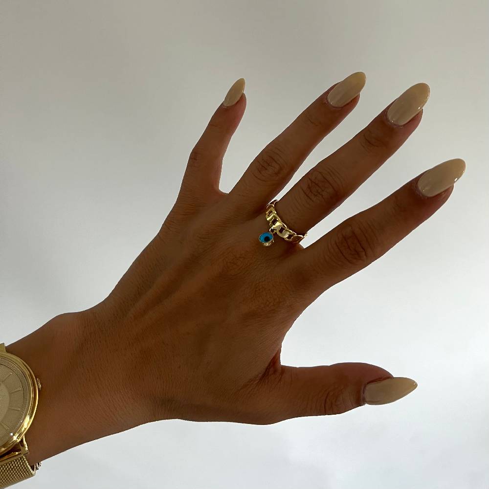 Kardelen Nazar Cuban Link Ring - 925 SILBER Begrenzte Freigabe