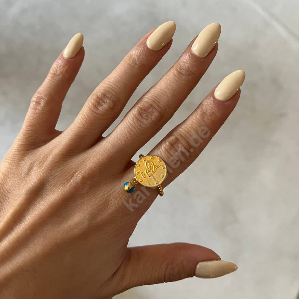 Kardelen 14K GOLD CEYREK RING MIT NAZAR Clearance-Verkauf