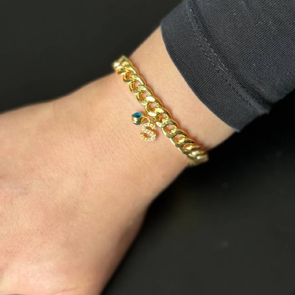 Kardelen Big Gourmet Armband mit Initialen und Nazar - 925 SILBER Begrenzt auf 3 Tage