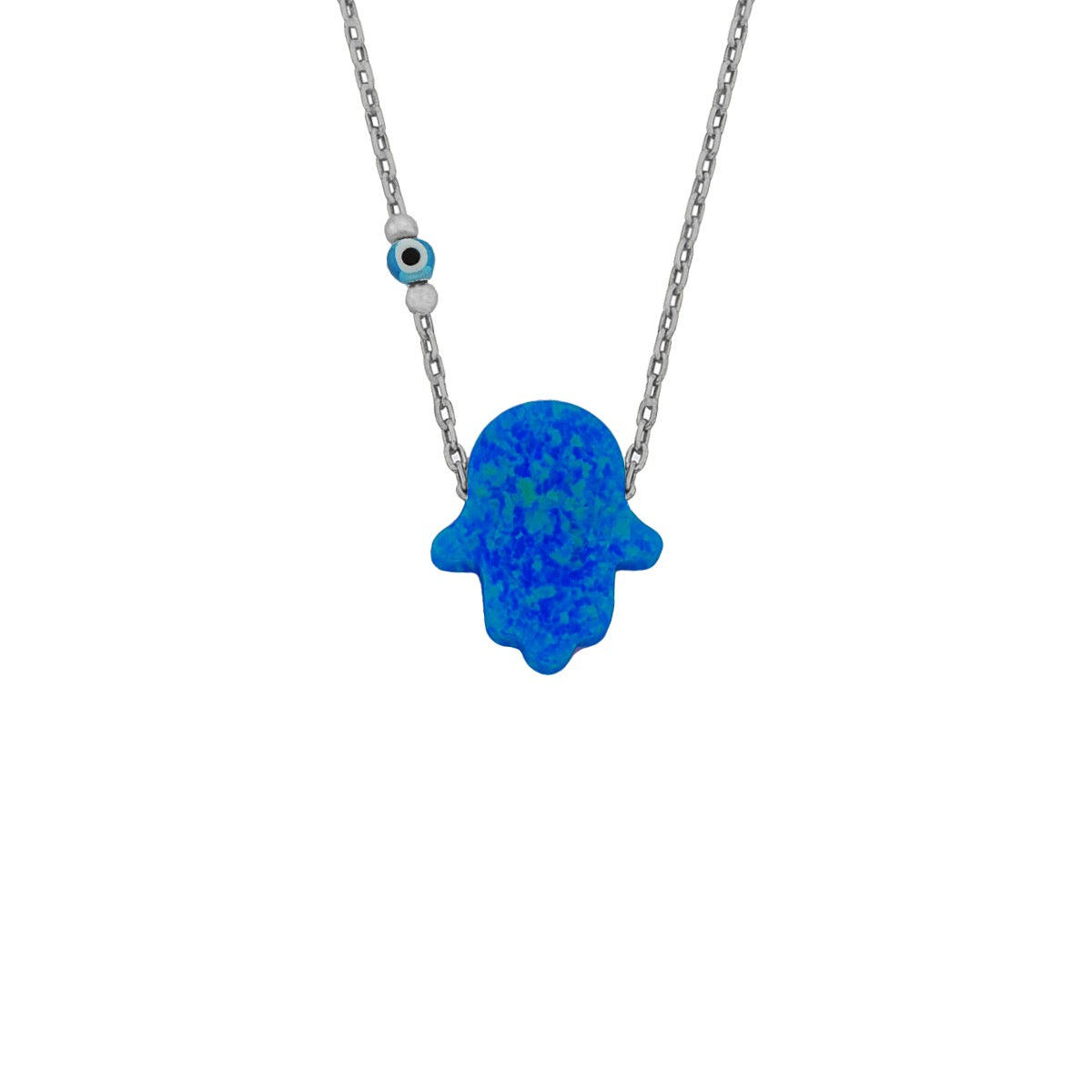 Kardelen Fatimas Hand Opal Kette mit Nazar Augenkette Dunkelblau - 925 SILBER Verkauf