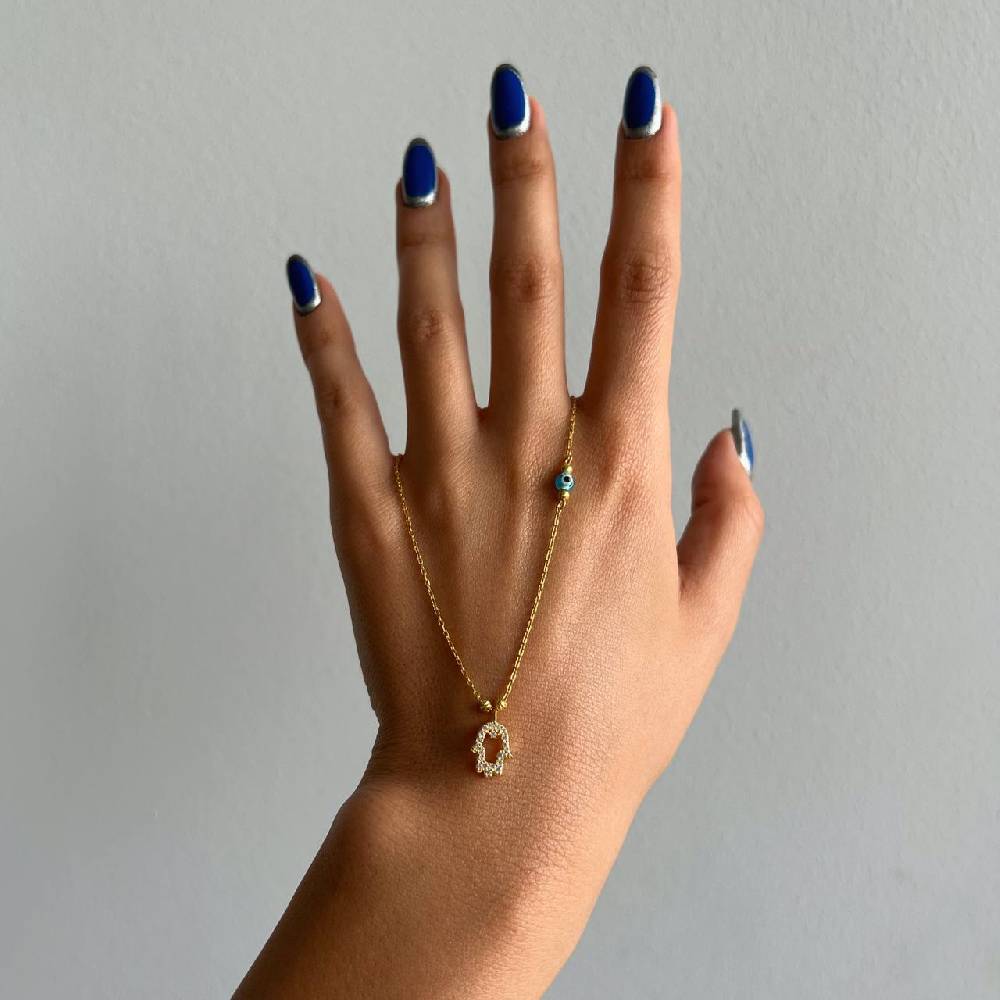 Kardelen FATIMAS HAND ZIRKONIA HALSKETTE MIT NAZAR - 925 SILBER Tägliche Deals