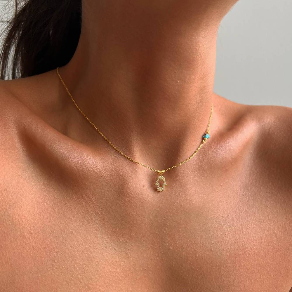 Kardelen FATIMAS HAND ZIRKONIA HALSKETTE MIT NAZAR - 925 SILBER Tägliche Deals