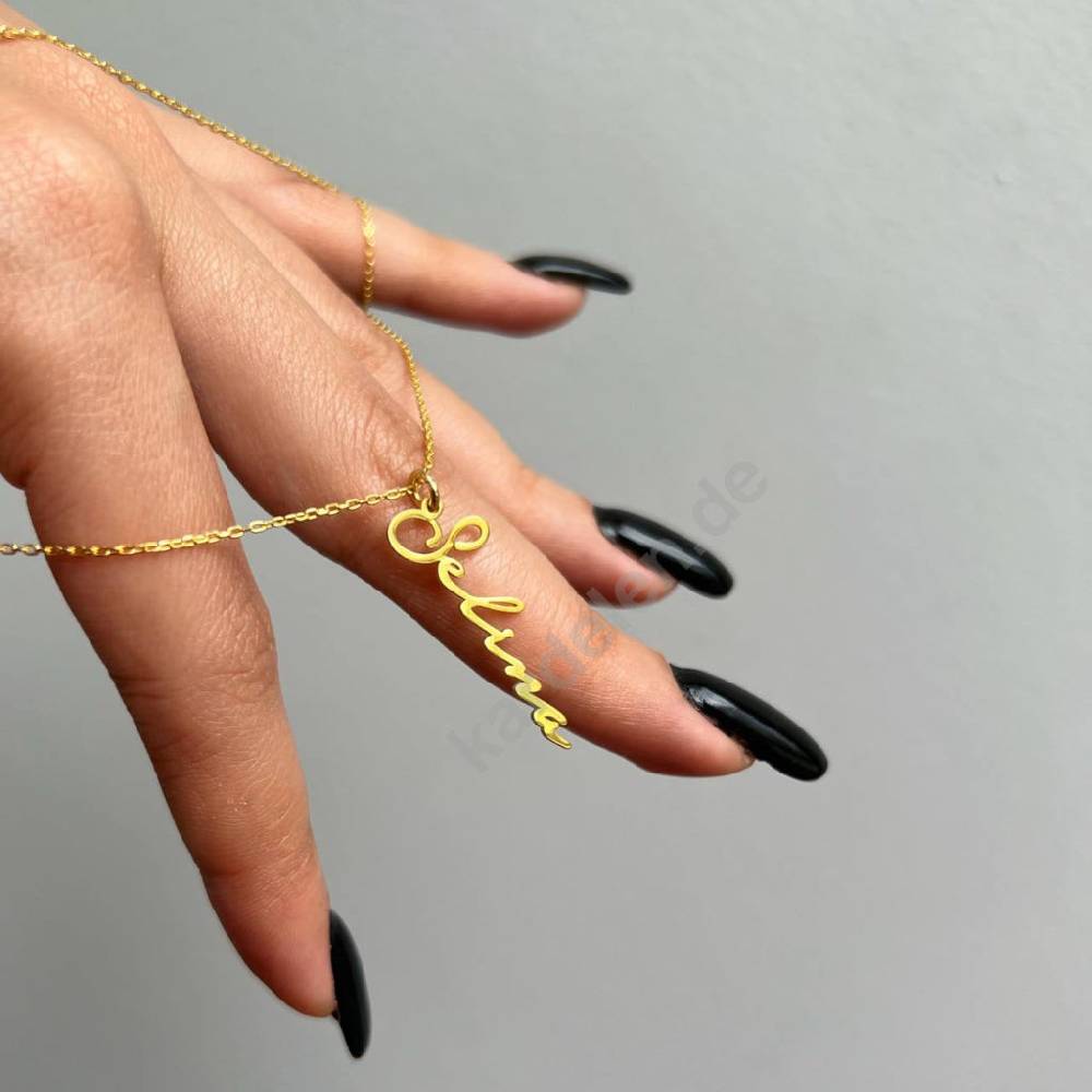 Kardelen 14K GOLD SIGNATUR NAMENSKETTE Begrenzte Freigabe