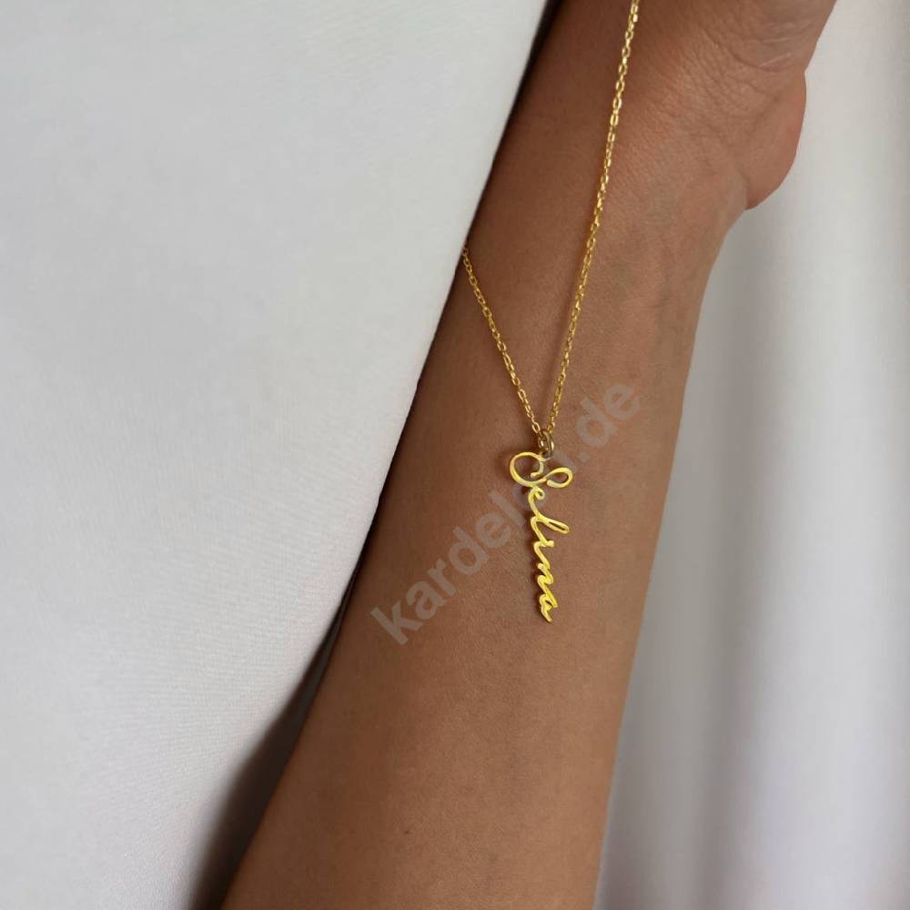 Kardelen 14K GOLD SIGNATUR NAMENSKETTE Begrenzte Freigabe