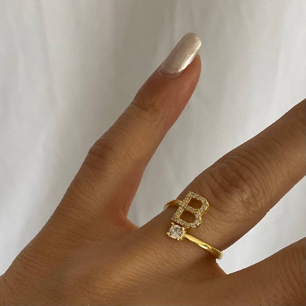 Kardelen Letter Diamond Ring - 925 SILBER Black Friday Preise