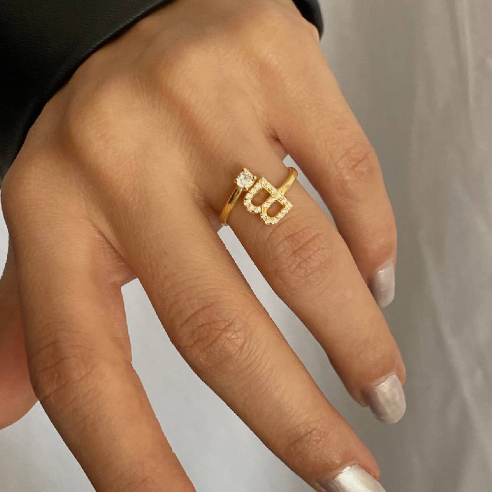 Kardelen Letter Diamond Ring - 925 SILBER Black Friday Preise