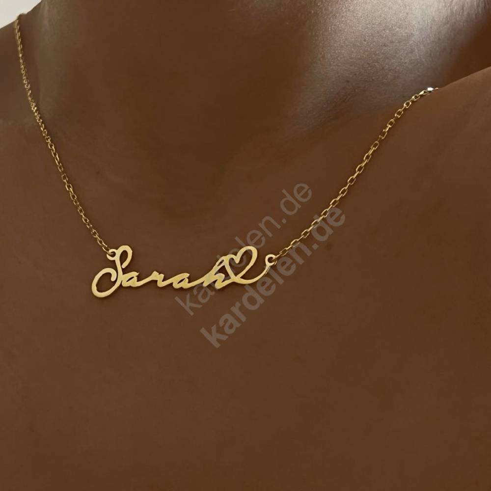 Kardelen 14K GOLD HERZ SYMBOL WAAGERECHT NAMENSKETTE Limitierter Zeitrabatt
