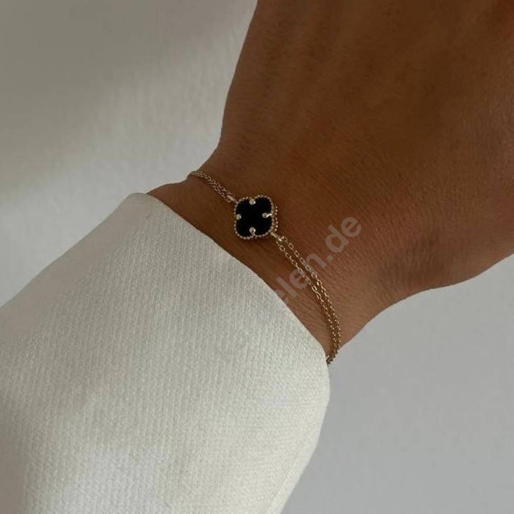 Kardelen 14k GOLD SCHWARZE KLEE ARMKETTE Begrenztes Angebot