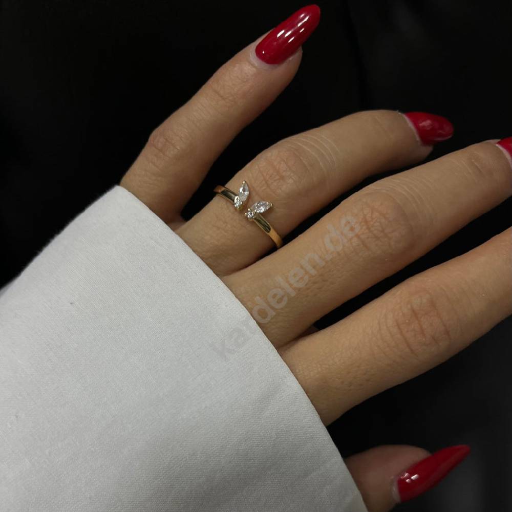 Kardelen 14K Gold Zirkonia Butterfly Ring Neueste Mode