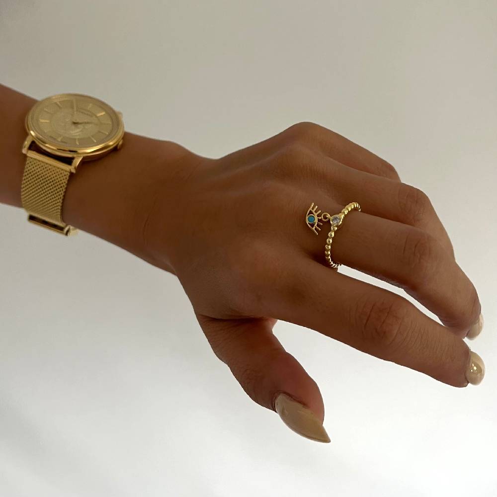 Kardelen Stone Ring mit Auge - 925 SILBER Tiefpreis