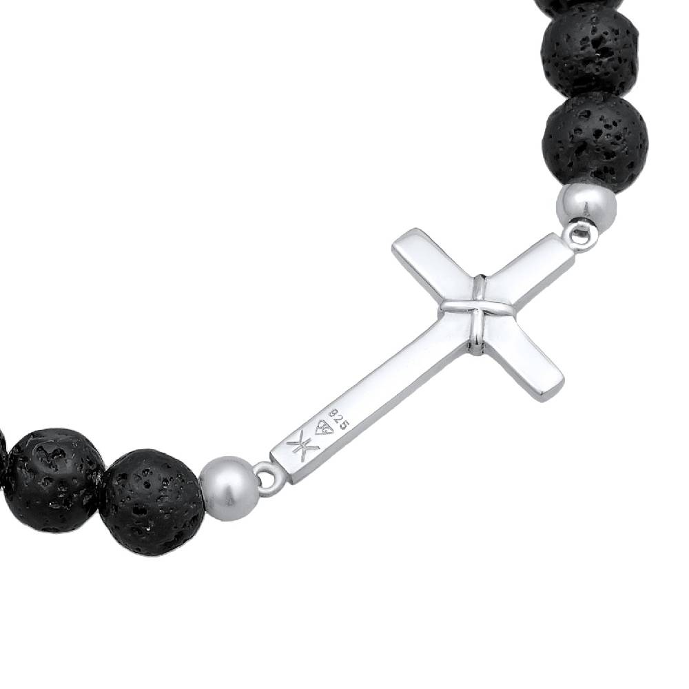 Kuzzoi Armband Kreuz | Lava Perlen (Schwarz) Günstiger Verkauf