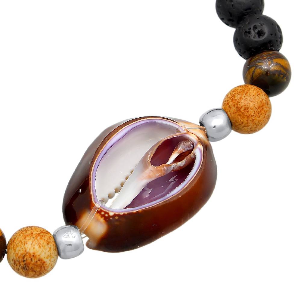 Kuzzoi Armband Kauri Muschel | Tigerauge, Lava Perlen Wochenangebot