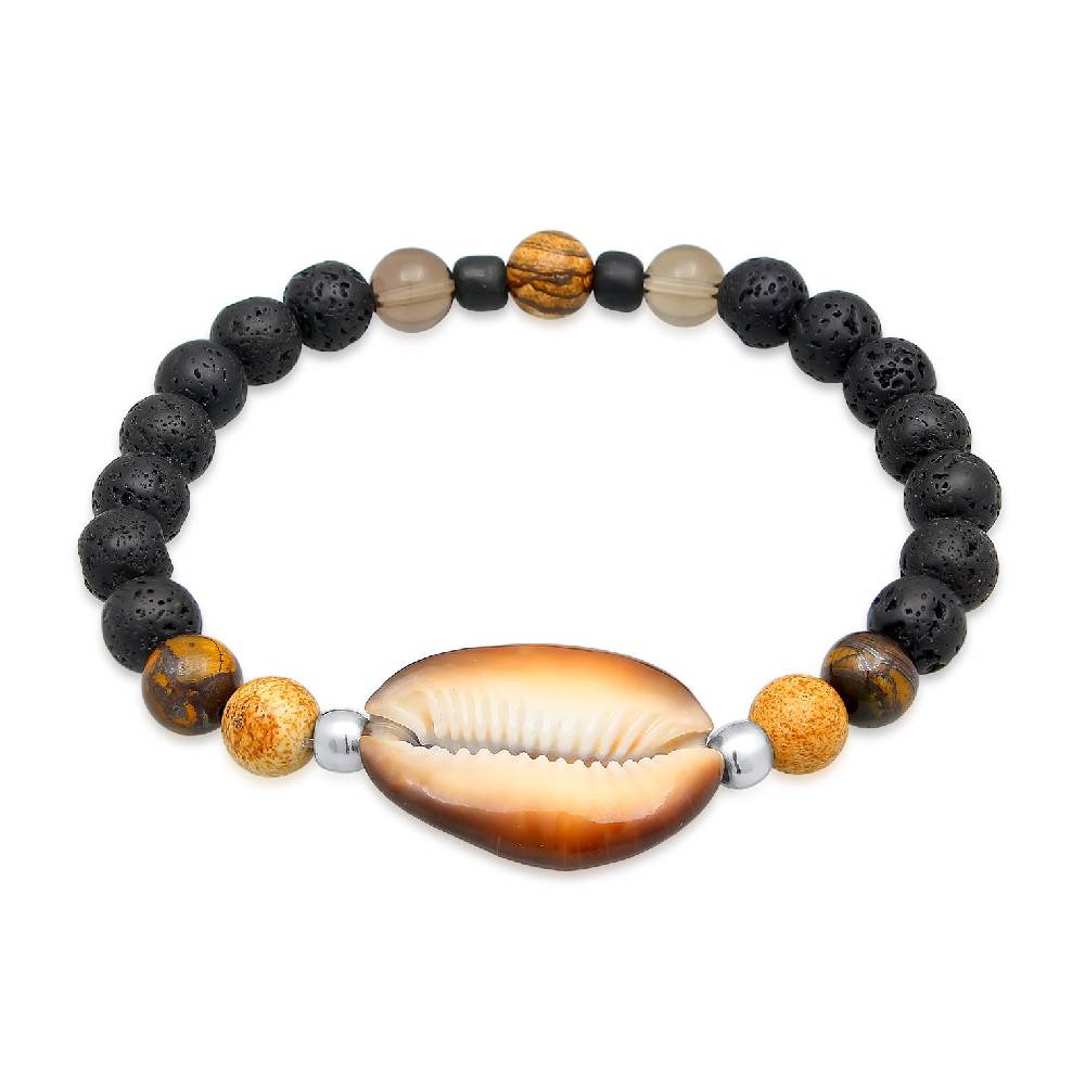 Kuzzoi Armband Kauri Muschel | Tigerauge, Lava Perlen Wochenangebot