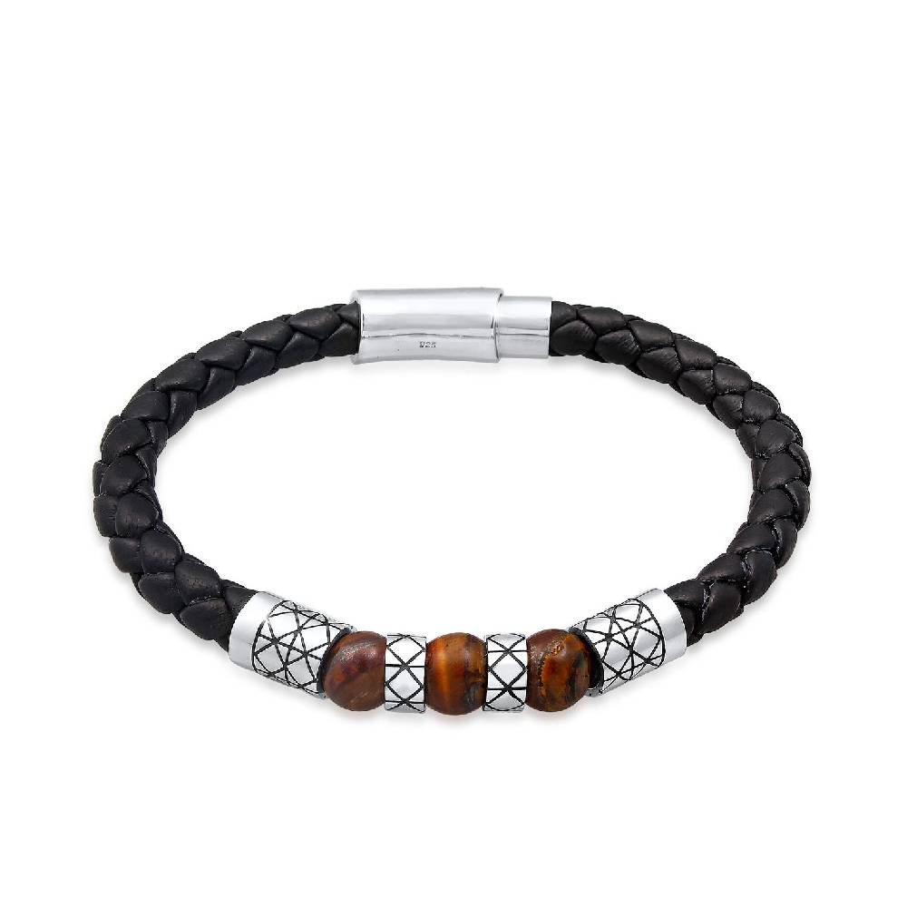 Kuzzoi Armband Kugel | Leder, Tigerauge (Braun) Begrenzte Freigabe