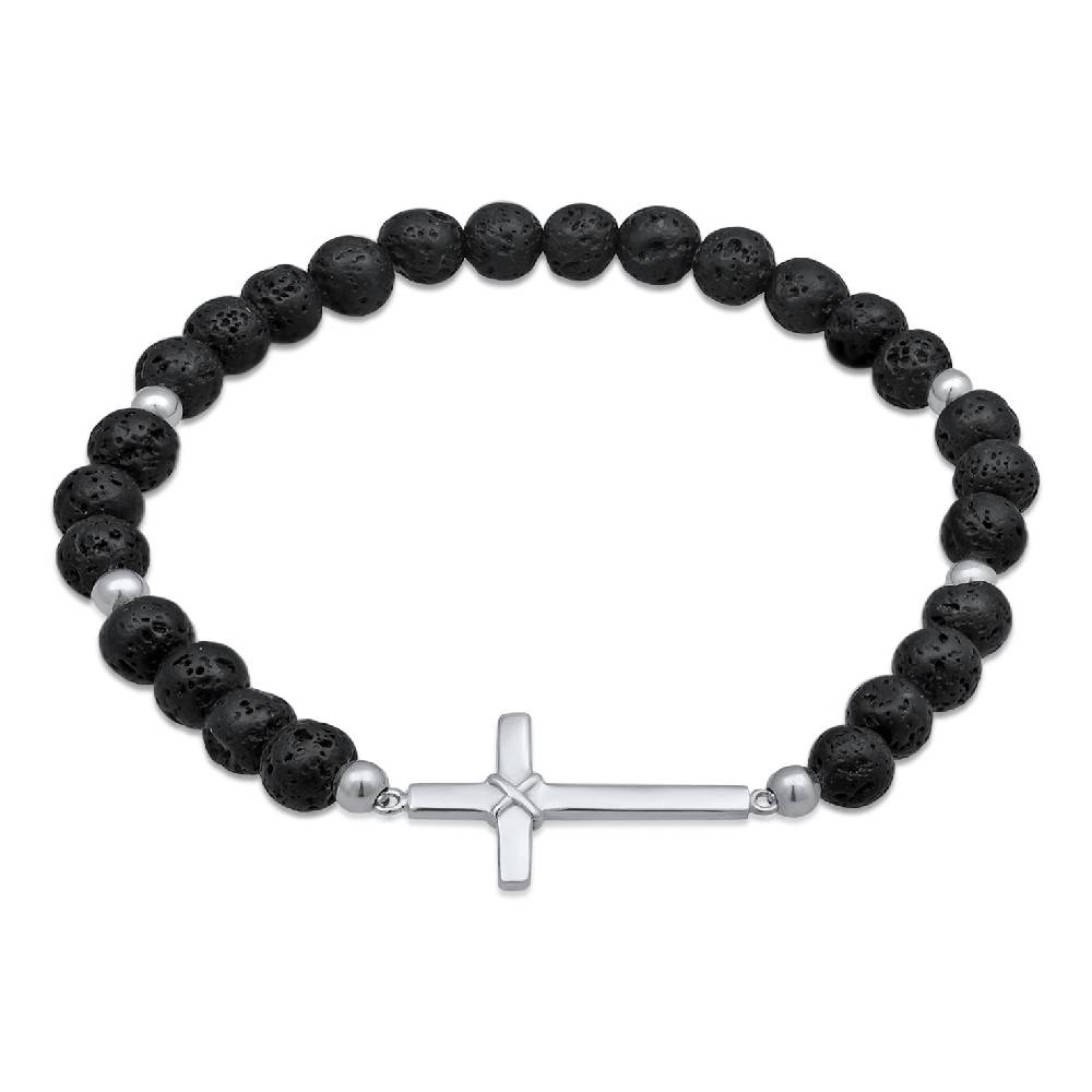 Kuzzoi Armband Kreuz | Lava Perlen (Schwarz) Online