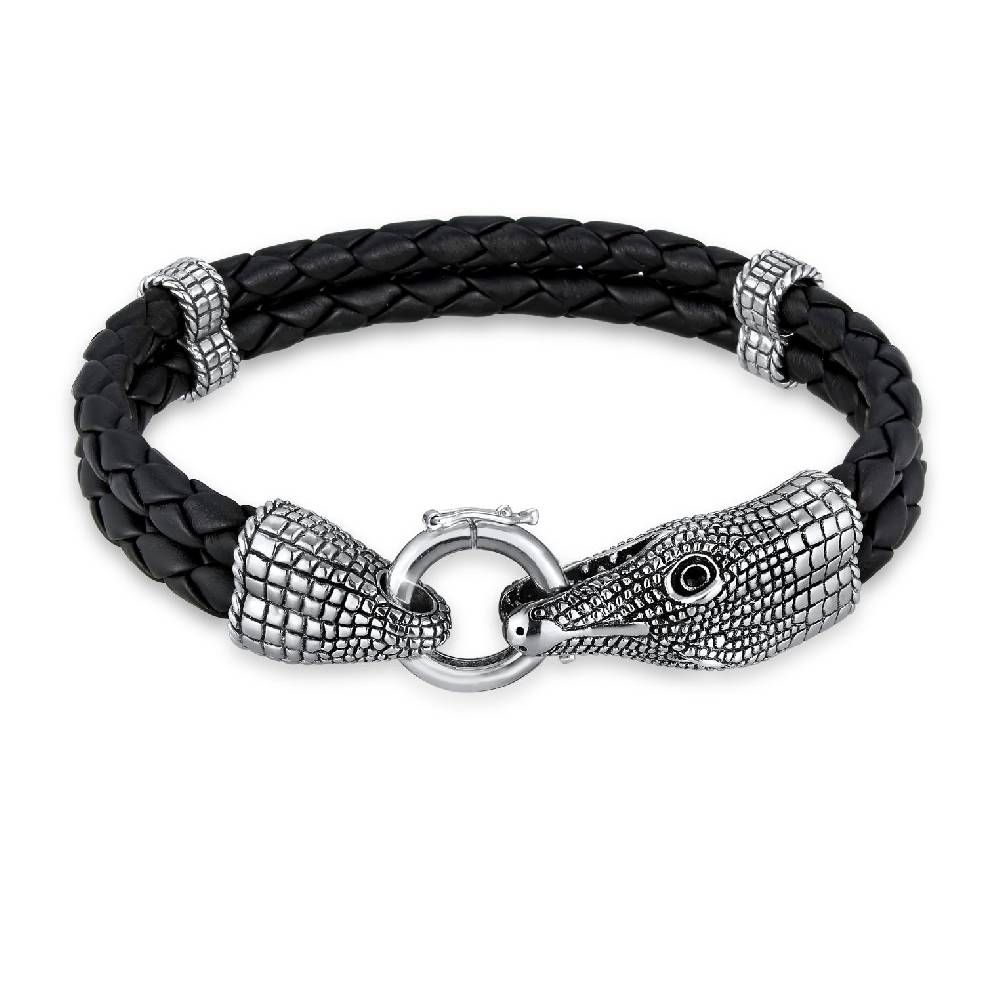 Kuzzoi Armband Krokodil | Leder, Zirkonia (Schwarz) Fabrikpreis