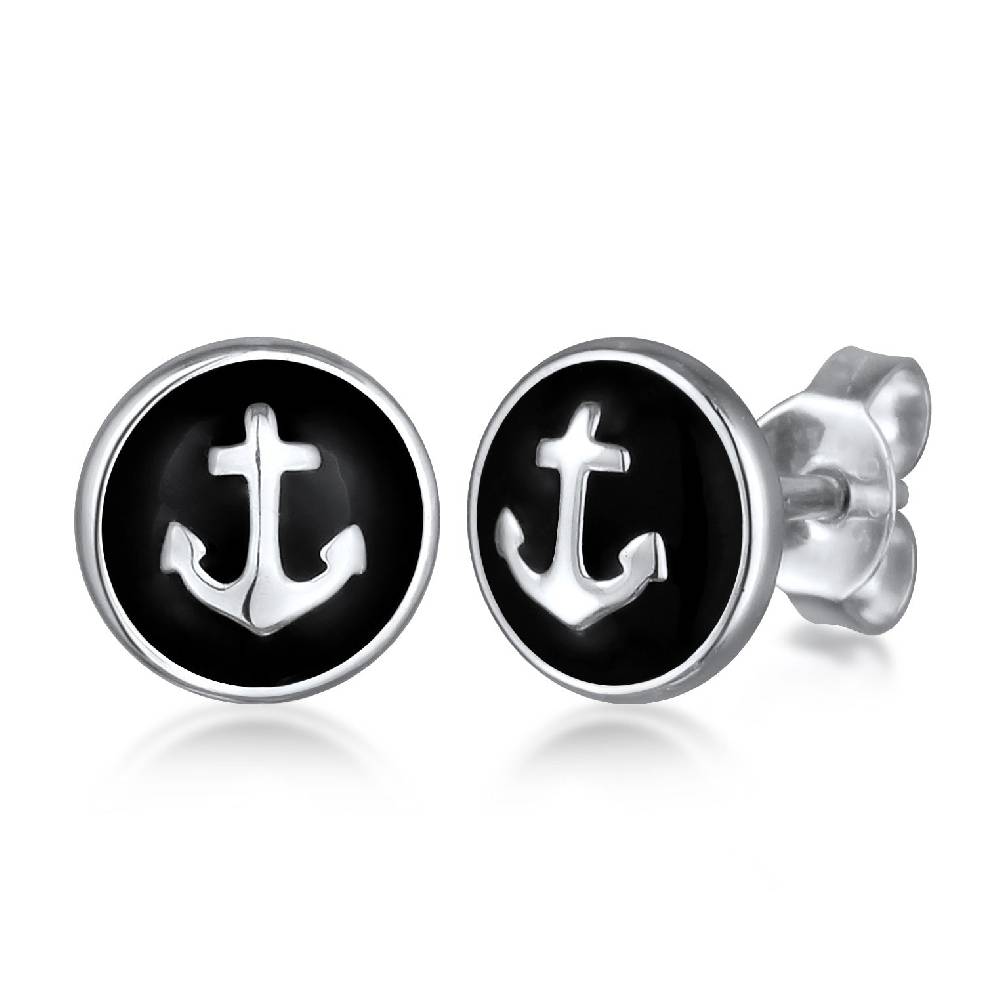 Kuzzoi Ohrstecker Anker | Emaille (Schwarz) Exklusive Angebote