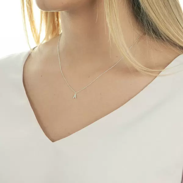 Leaf Jewelry Buchstabenketten, 14 K Weißgold mit Diamanten Tiefpreis