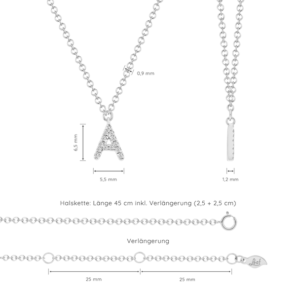 Leaf Jewelry Buchstabenketten, 14 K Weißgold mit Diamanten Tiefpreis