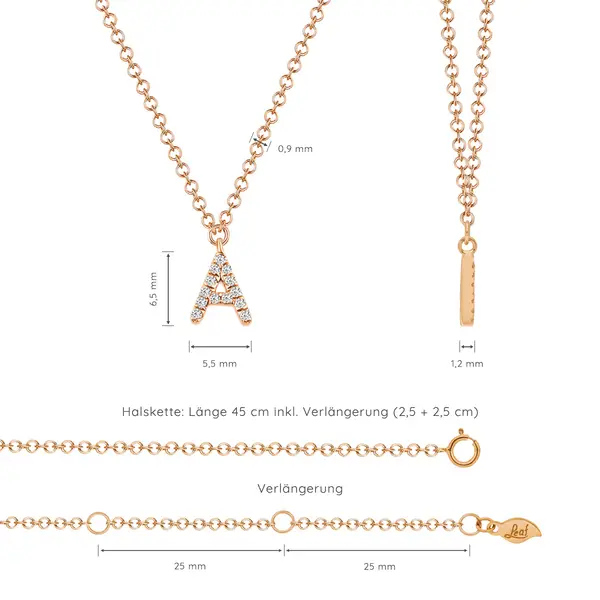 Leaf Jewelry Buchstabenketten, 14 K Rosegold mit Diamanten Super Sparpreis