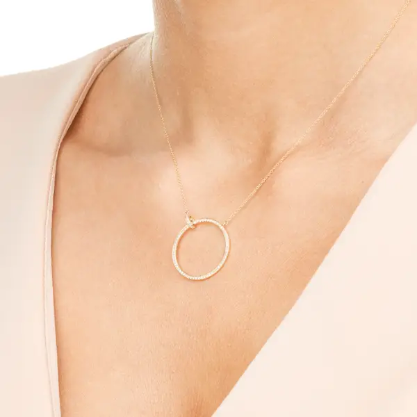 Leaf Jewelry Halskette Circle Groß mit Diamanten, 18 K Gelbgold Begrenzte Freigabe