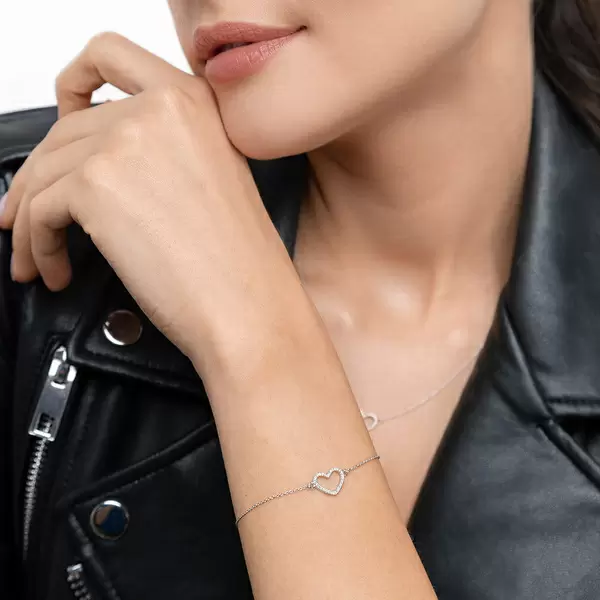 Leaf Jewelry Armkette Heart mit Diamanten, 18 K Weißgold Discount Store für neue Produkte