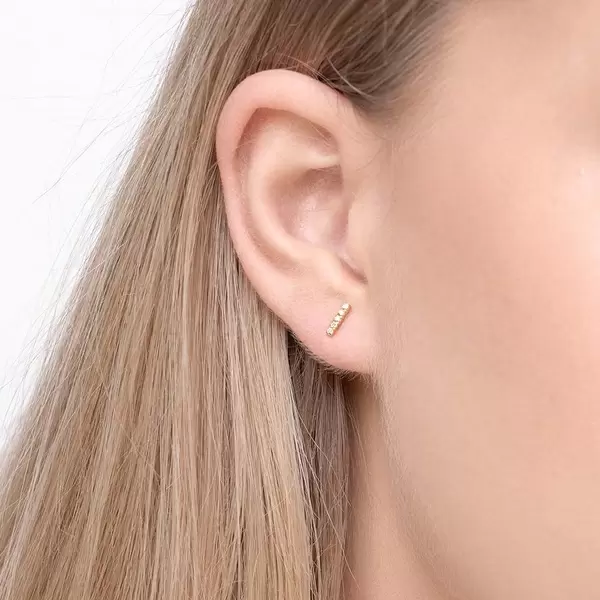 Leaf Jewelry Ohrstecker Bar mit Diamanten, 18 K Gelbgold Nur noch ein Tag übrig