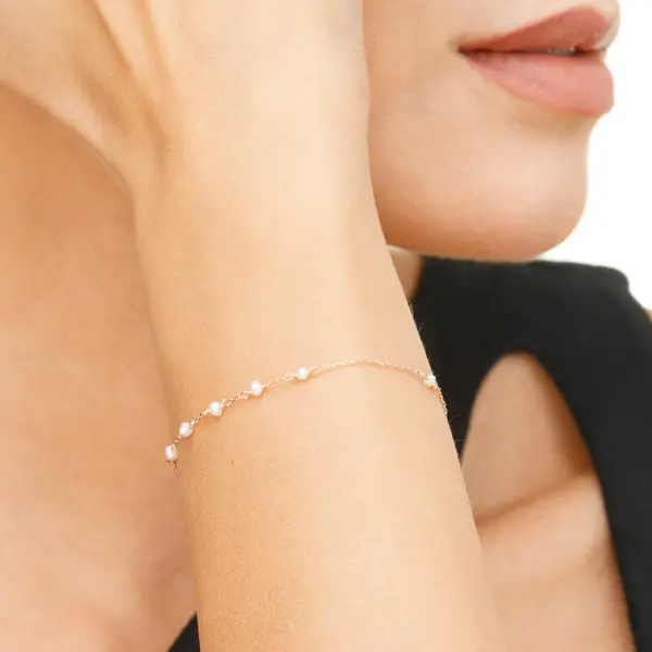 Leaf Jewelry Armkette White Pearls, 14 K Rosegold Super Rabatt