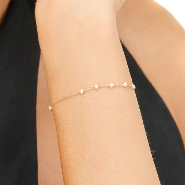 Leaf Jewelry Armkette White Pearls, 14 K Rosegold Super Rabatt
