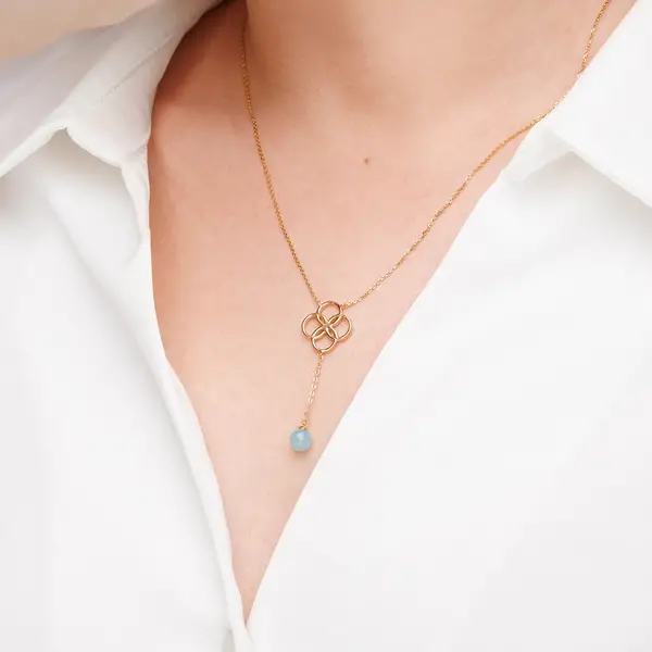Leaf Jewelry Halskette Clover Charm, Aqua Chalzedon, 18 K Rosegold vergoldet Im Verkauf