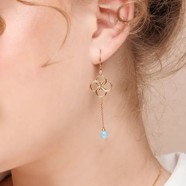 Leaf Jewelry Ohrhänger Clover Charm, Aqua Chalzedon, 18 K Gelbgold vergoldet Kostenloser Versand