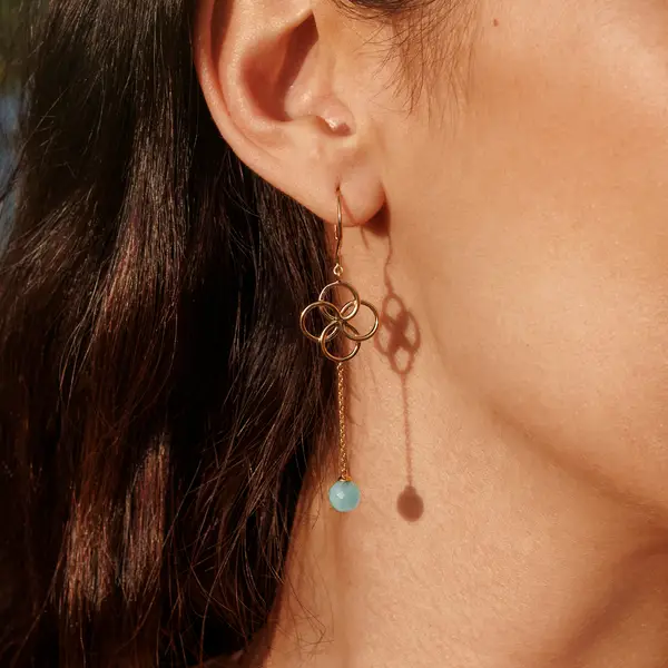 Leaf Jewelry Ohrhänger Clover Charm, Aqua Chalzedon, 18 K Gelbgold vergoldet Kostenloser Versand