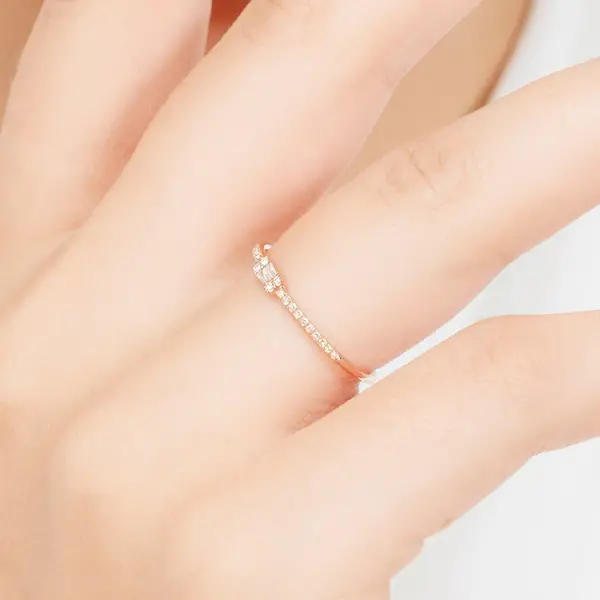 Leaf Jewelry Ring mit Diamanten, Tiny Baguette, 14K Rosegold Rabatt