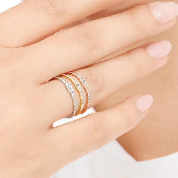 Leaf Jewelry Ring mit Diamanten, Tiny Baguette, 14K Rosegold Rabatt